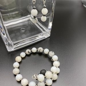Tourmaline Quartz (matte) and Hematite Memory Wire Bracelet and Earrings set